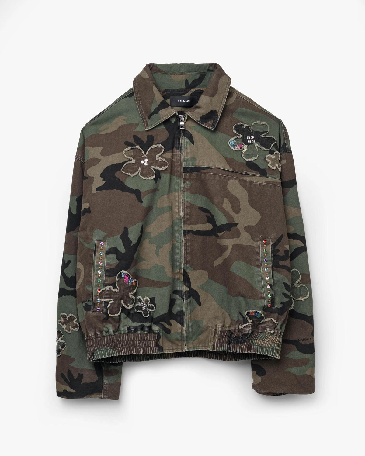 FLORAL PATCH CRYSTAL CAMO BOMBER