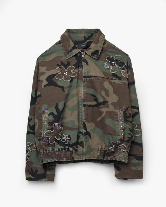 FLORAL PATCH CRYSTAL CAMO BOMBER